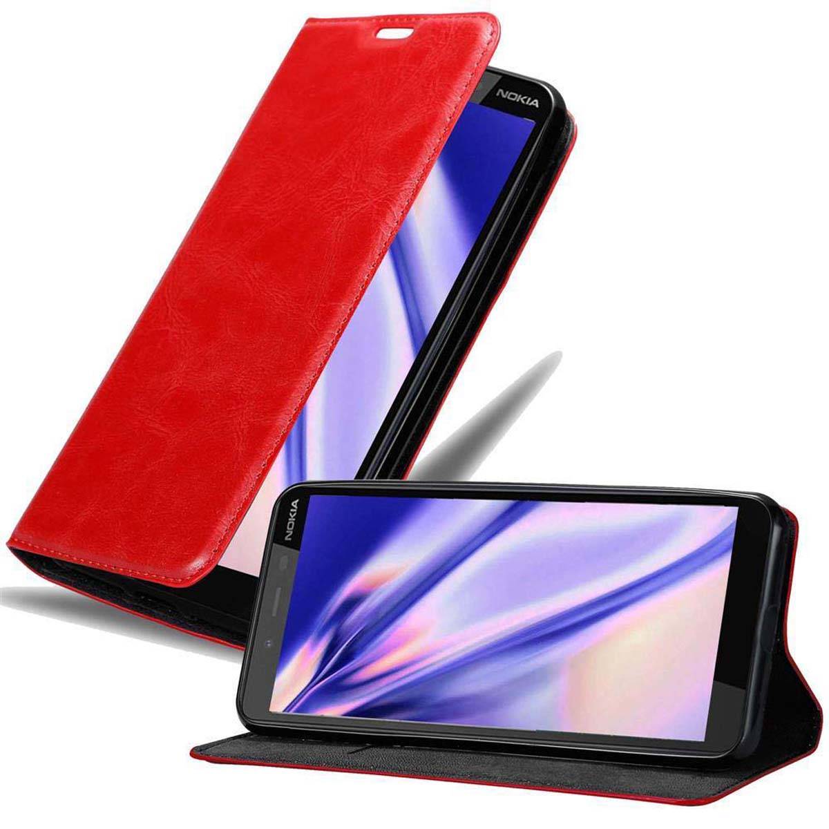 Cadorabo Hülle für Nokia 1 PLUS Schutz Hülle in Rot Handyhülle Etui Case Cover Magnetverschluss