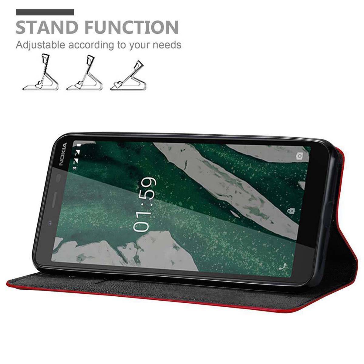 Cadorabo Hülle für Nokia 1 PLUS Schutz Hülle in Rot Handyhülle Etui Case Cover Magnetverschluss