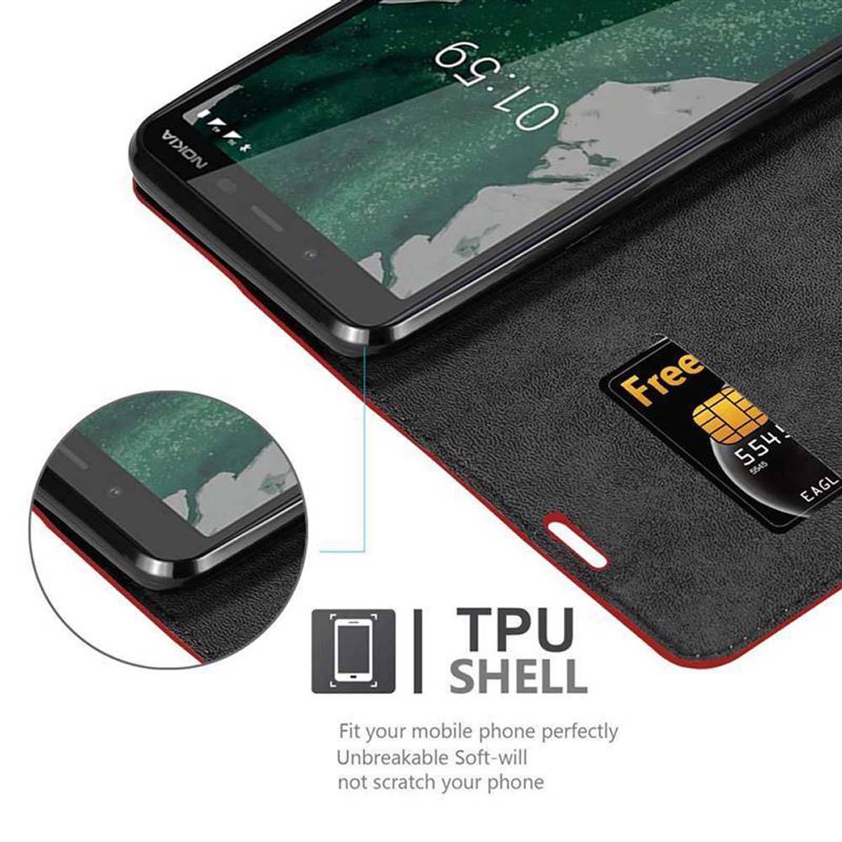 Cadorabo Hülle für Nokia 1 PLUS Schutz Hülle in Rot Handyhülle Etui Case Cover Magnetverschluss