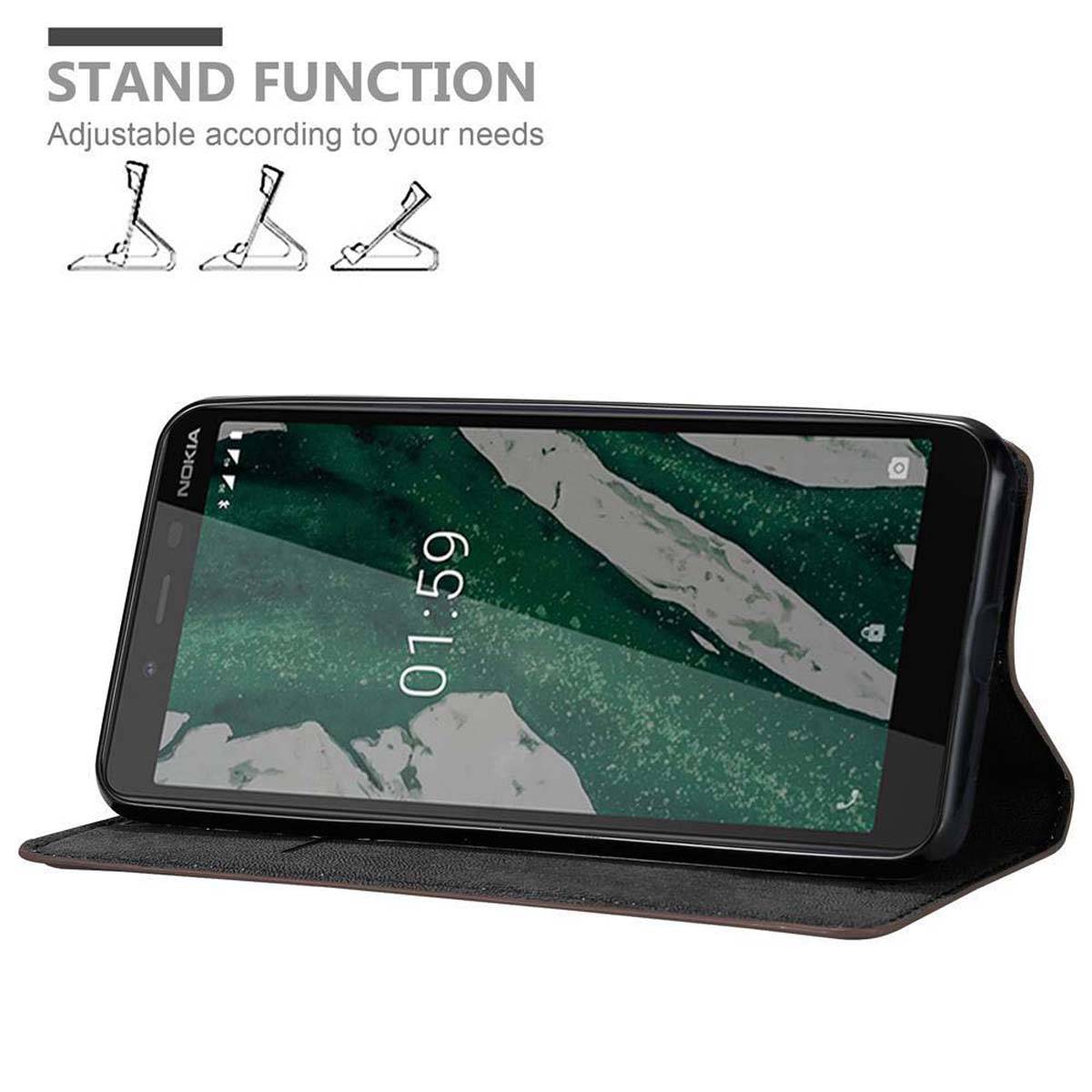 Cadorabo Hülle für Nokia 1 PLUS Schutz Hülle in Braun Handyhülle Etui Case Cover Magnetverschluss