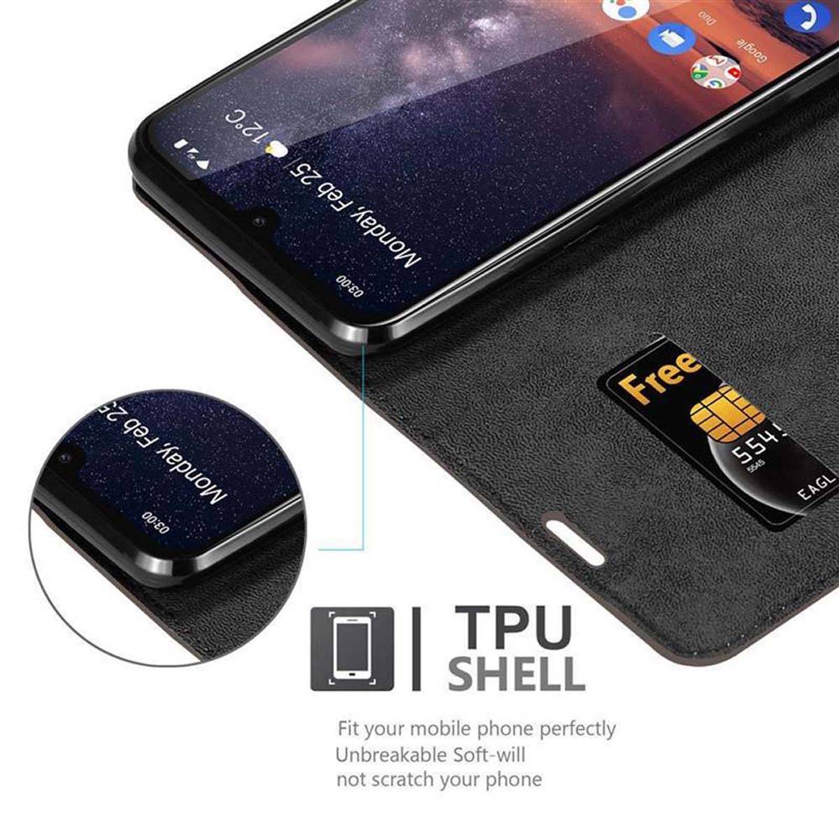 Cadorabo Hülle für Nokia 3.2 Schutz Hülle in Braun Handyhülle Etui Case Cover Magnetverschluss