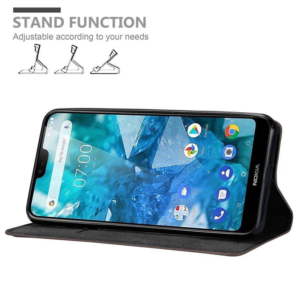Cadorabo Hülle für Nokia 7.1 Schutz Hülle in Braun Handyhülle Etui Case Cover Magnetverschluss