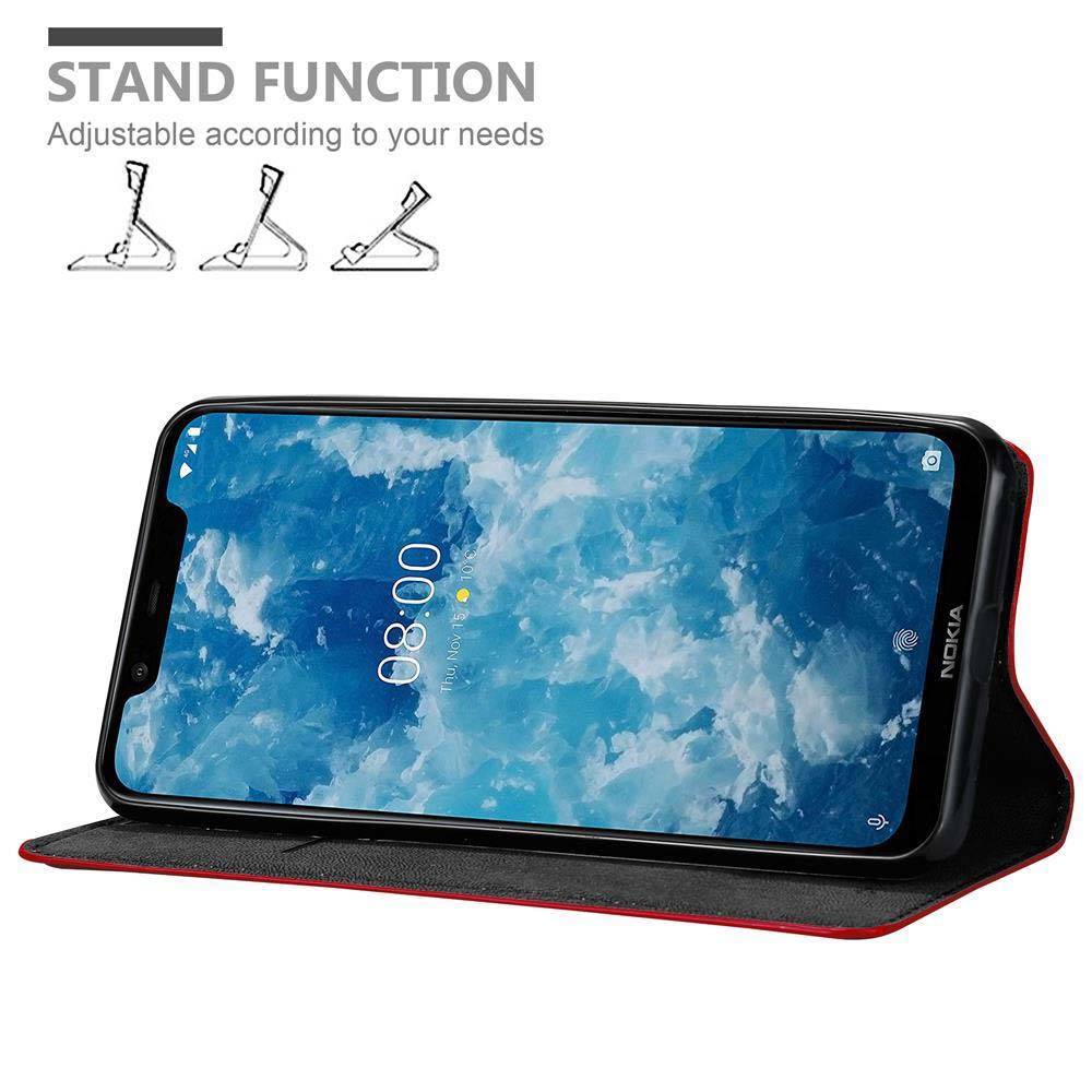 Cadorabo Hülle für Nokia 7.1 PLUS / X7 Schutz Hülle in Rot Handyhülle Etui Case Cover Magnetverschluss