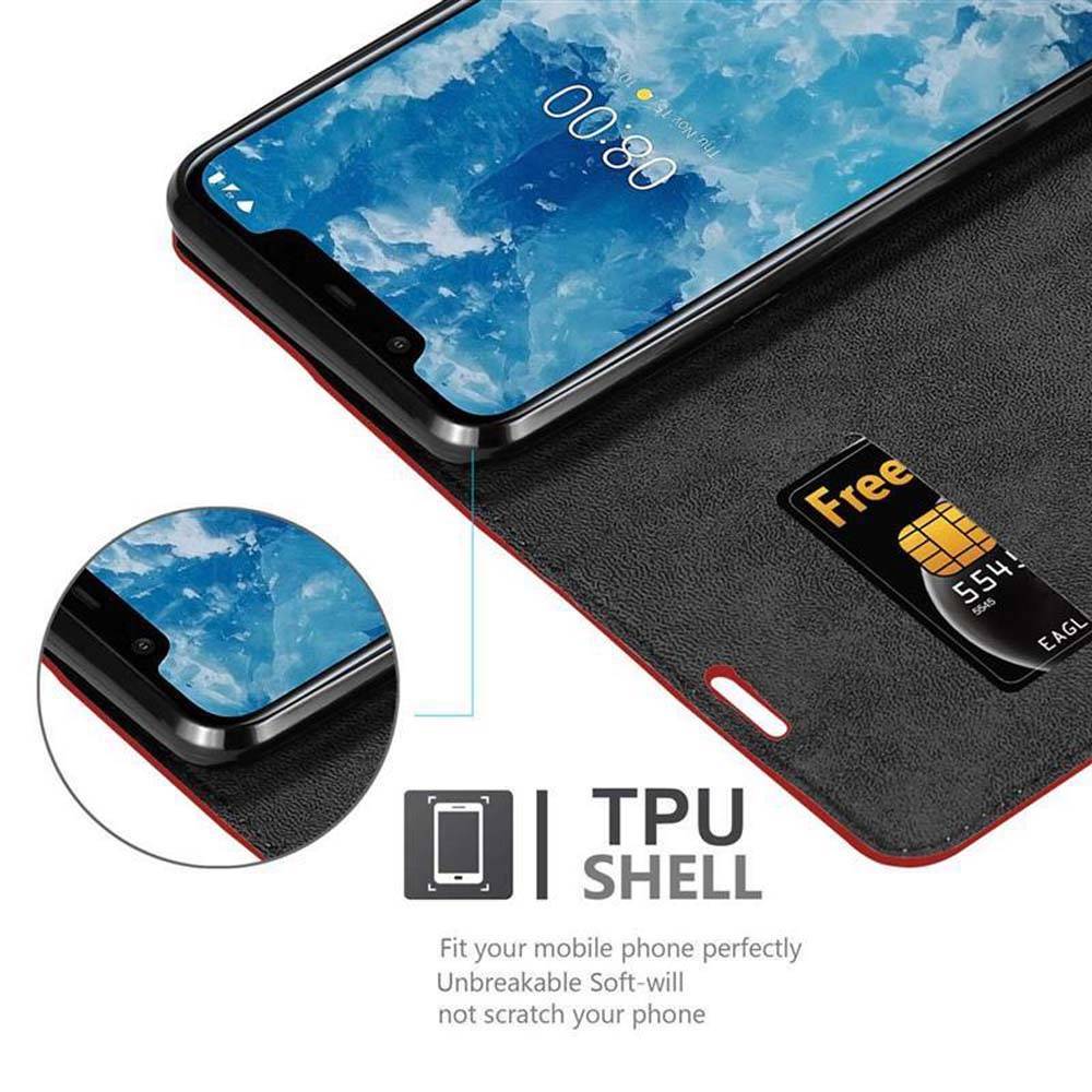 Cadorabo Hülle für Nokia 7.1 PLUS / X7 Schutz Hülle in Rot Handyhülle Etui Case Cover Magnetverschluss