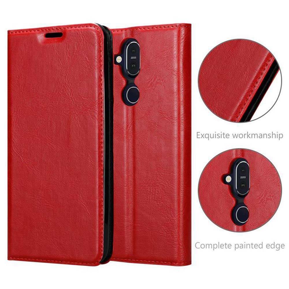 Cadorabo Hülle für Nokia 7.1 PLUS / X7 Schutz Hülle in Rot Handyhülle Etui Case Cover Magnetverschluss