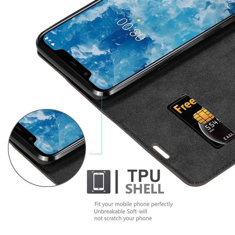 Cadorabo Hülle für Nokia 7.1 PLUS / X7 Schutz Hülle in Braun Handyhülle Etui Case Cover Magnetverschluss