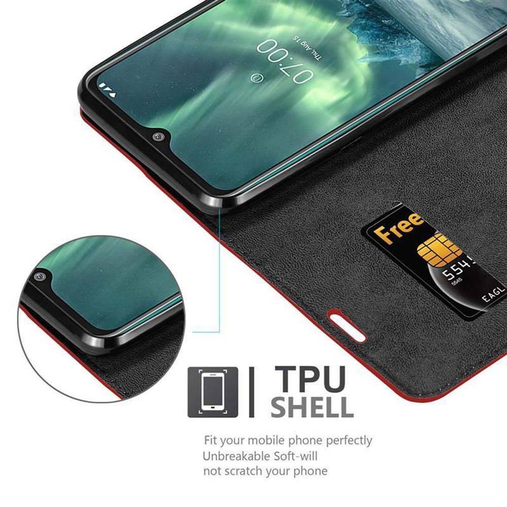 Cadorabo Hülle für Nokia 7.2 Schutz Hülle in Rot Handyhülle Etui Case Cover Magnetverschluss