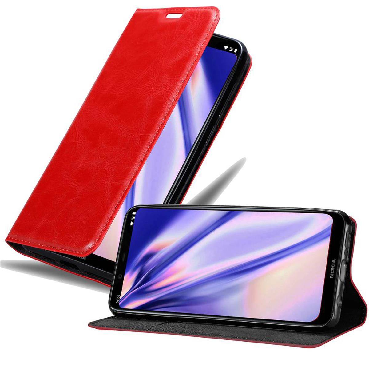 Cadorabo Hülle für Nokia 8.1 Schutz Hülle in Rot Handyhülle Etui Case Cover Magnetverschluss