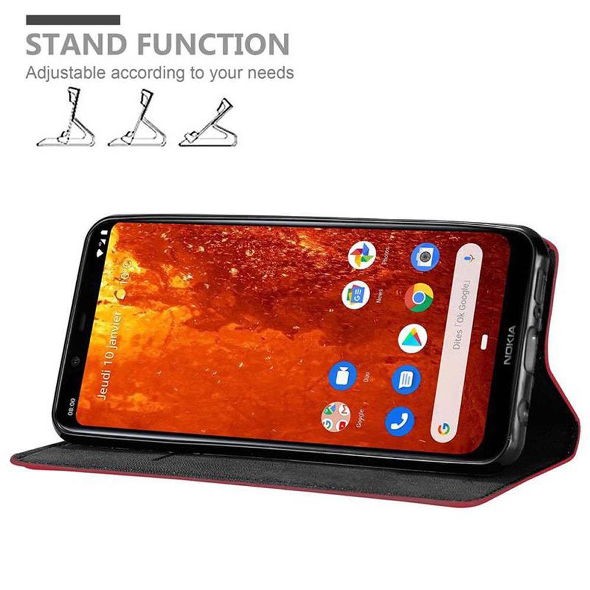 Cadorabo Hülle für Nokia 8.1 Schutz Hülle in Rot Handyhülle Etui Case Cover Magnetverschluss