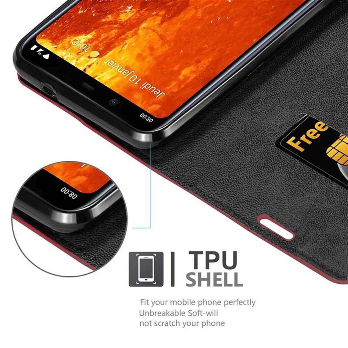 Cadorabo Hülle für Nokia 8.1 Schutz Hülle in Rot Handyhülle Etui Case Cover Magnetverschluss
