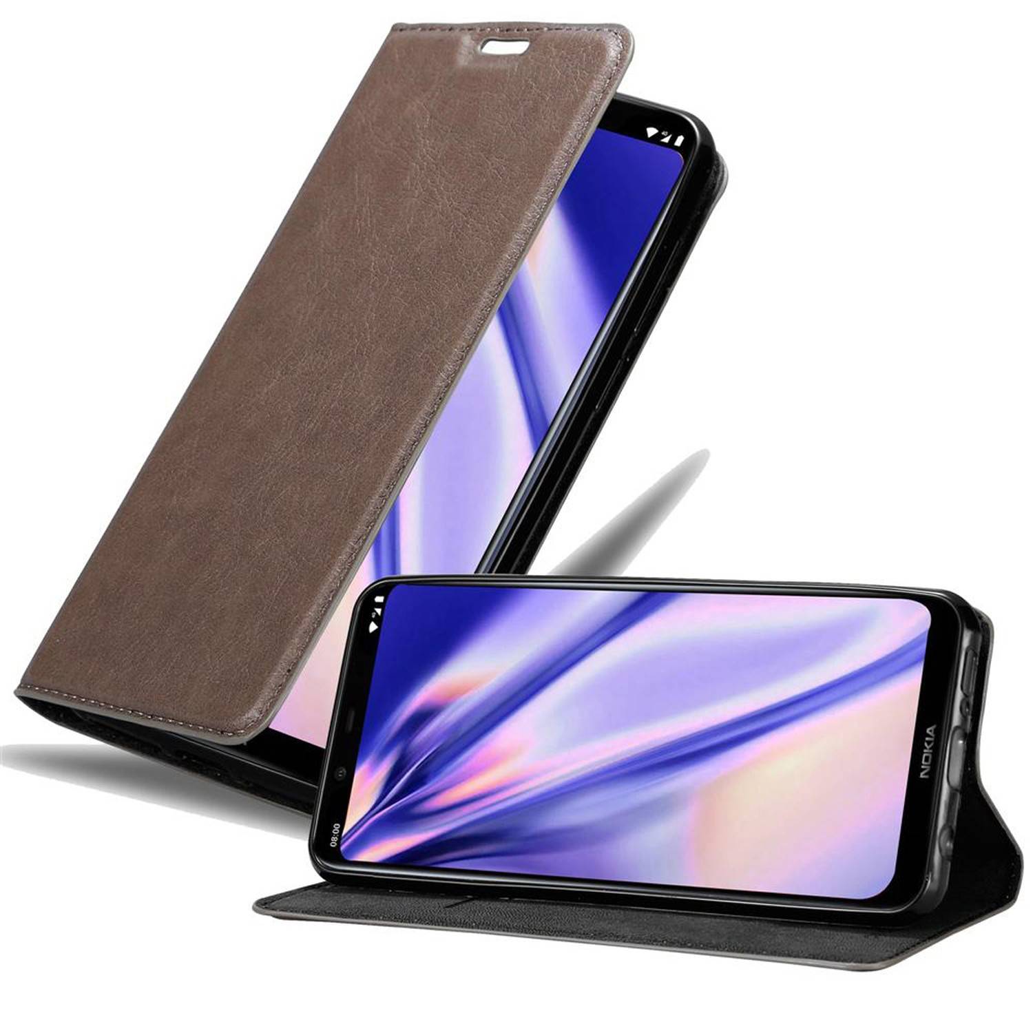Cadorabo Hülle für Nokia 8.1 Schutz Hülle in Braun Handyhülle Etui Case Cover Magnetverschluss