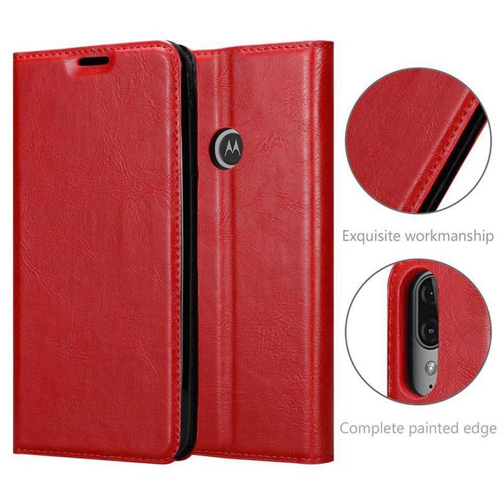 Cadorabo Hülle für Motorola MOTO E6 PLUS Schutz Hülle in Rot Handyhülle Etui Case Cover Magnetverschluss