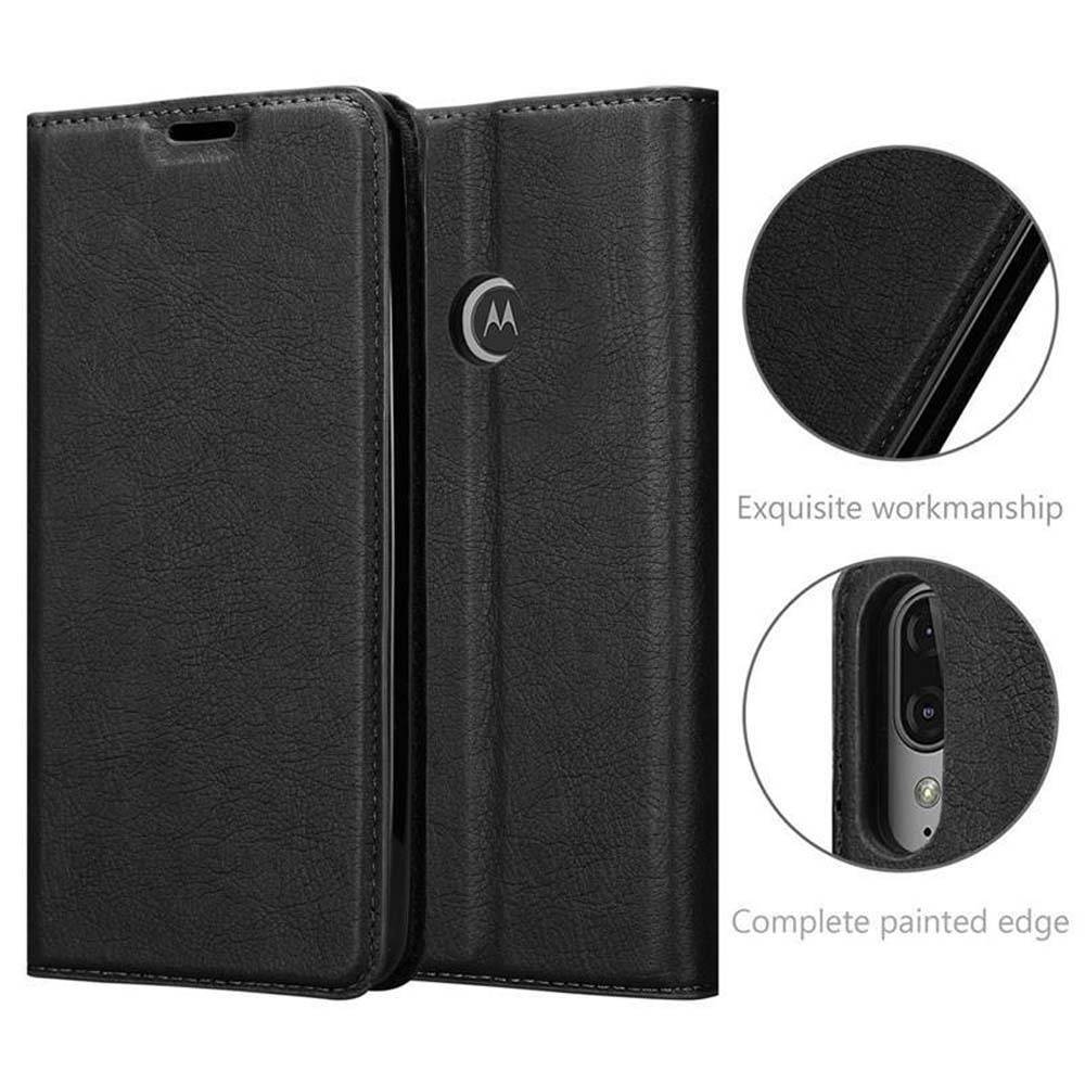 Cadorabo Hülle für Motorola MOTO E6 PLUS Schutz Hülle in Schwarz Handyhülle Etui Case Cover Magnetverschluss