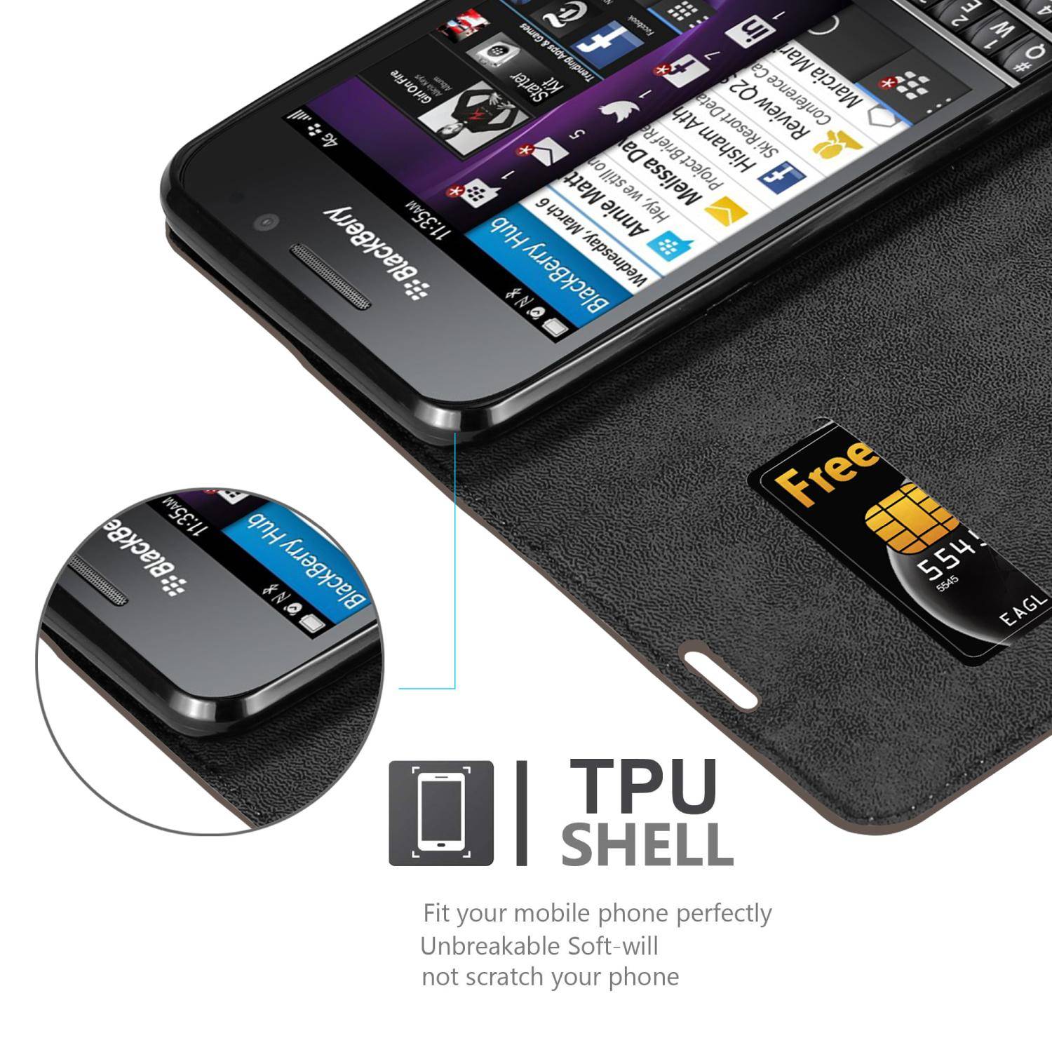 Cadorabo Hülle für Blackberry Q10 Schutz Hülle in Braun Handyhülle Etui Case Cover Magnetverschluss