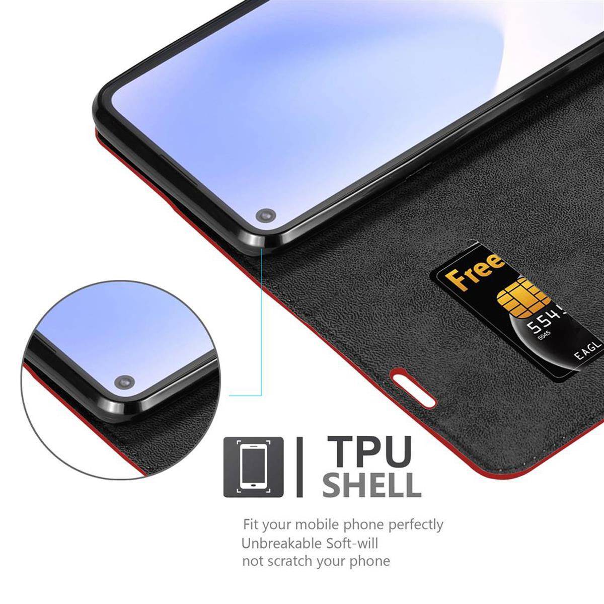 Cadorabo Hülle für Google PIXEL 5 XL Schutz Hülle in Rot Handyhülle Etui Case Cover Magnetverschluss