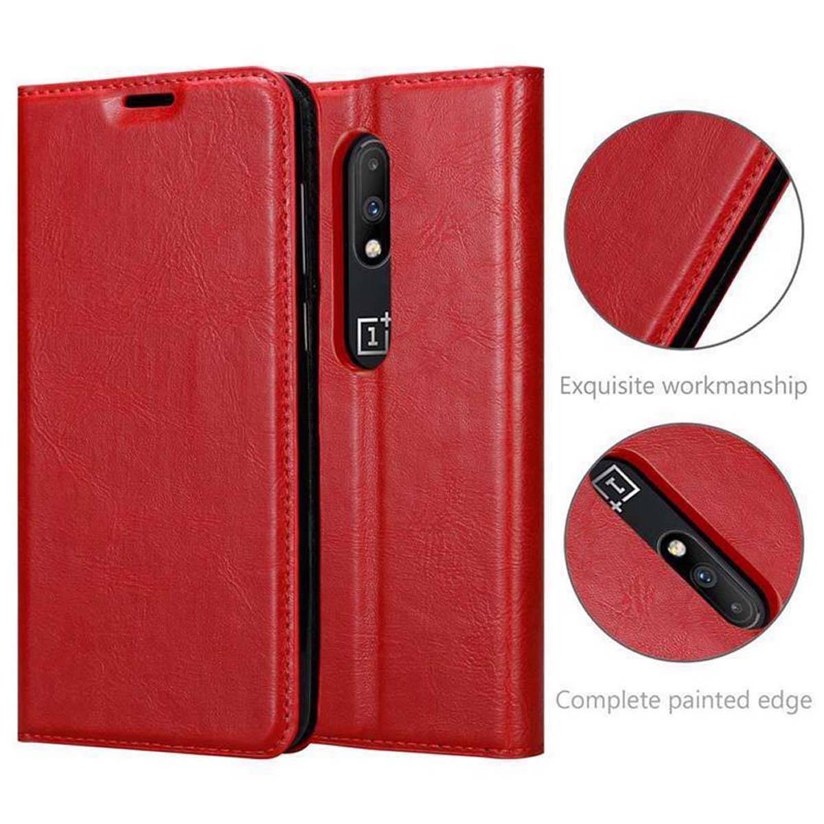 Cadorabo Hülle für OnePlus 6T Schutz Hülle in Rot Handyhülle Etui Case Cover Magnetverschluss