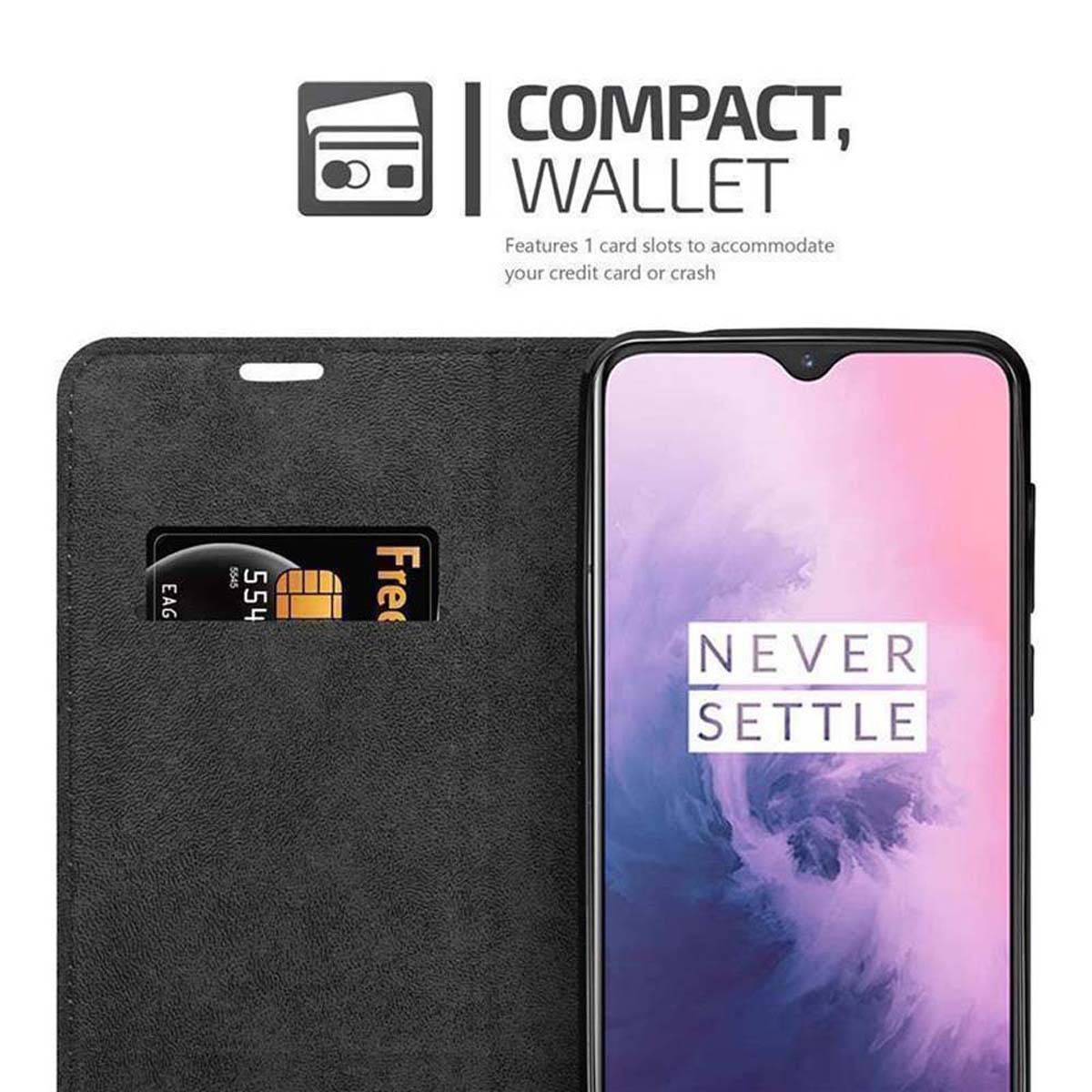 Cadorabo Hülle für OnePlus 7 Schutz Hülle in Rot Handyhülle Etui Case Cover Magnetverschluss