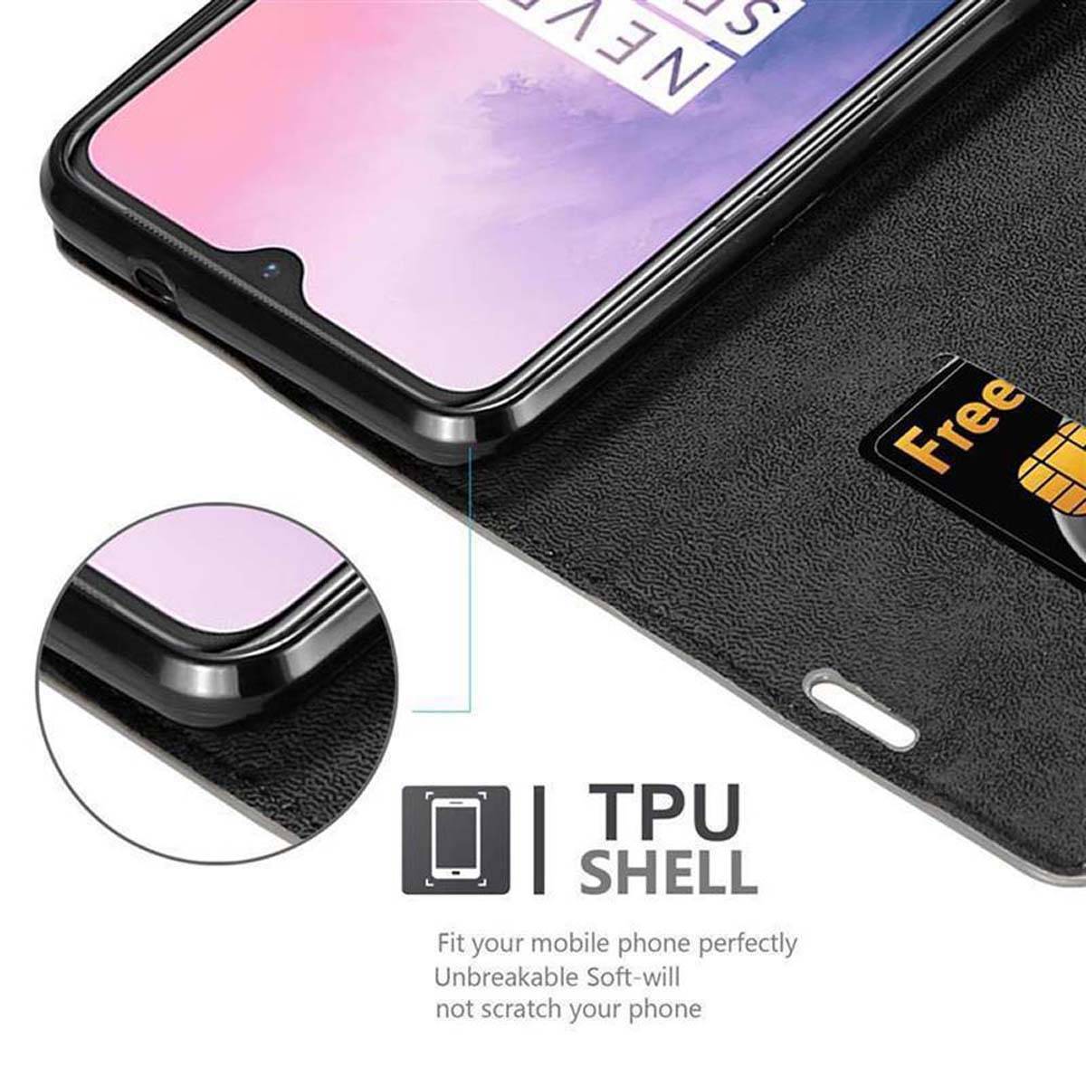 Cadorabo Hülle für OnePlus 7 Schutz Hülle in Braun Handyhülle Etui Case Cover Magnetverschluss