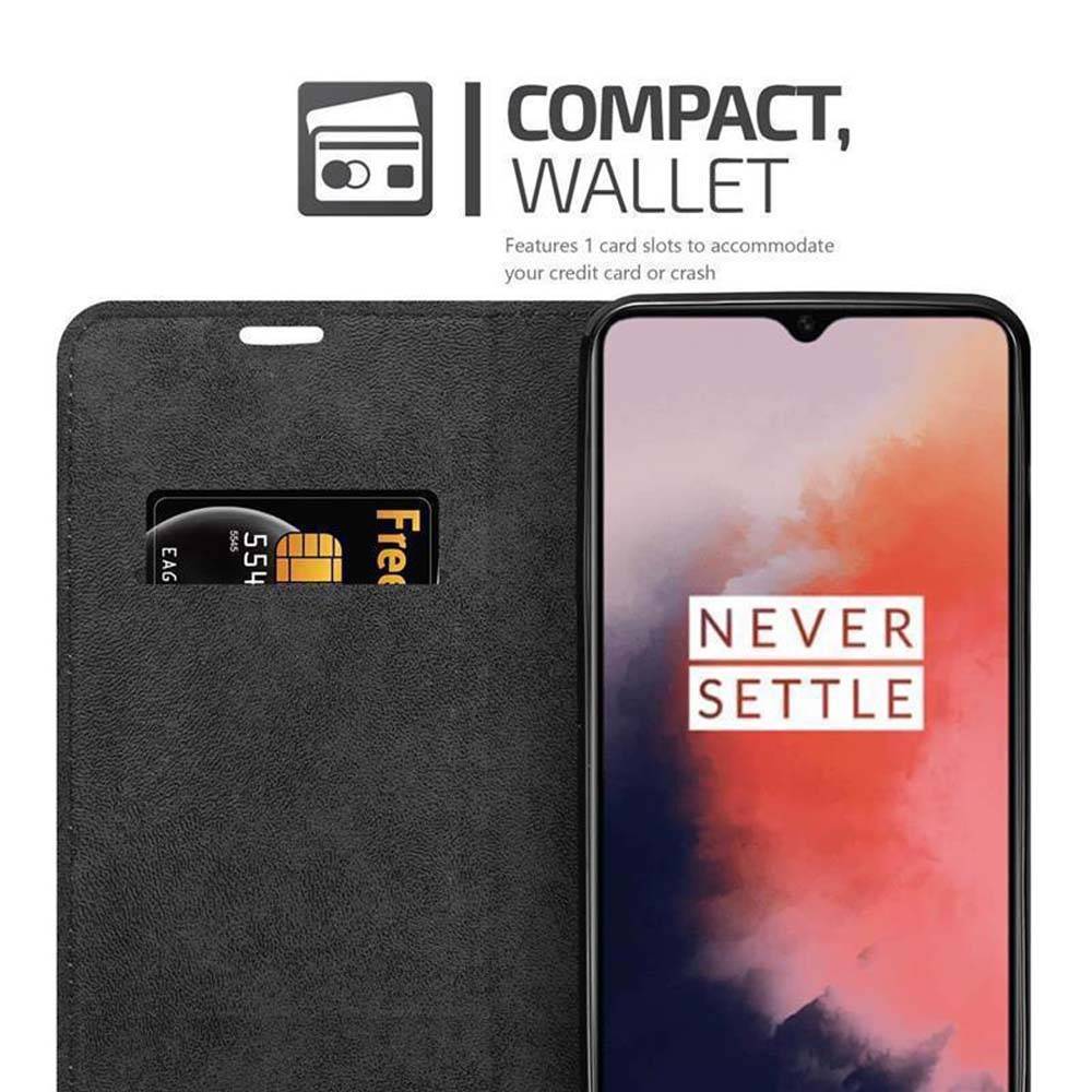Cadorabo Hülle für OnePlus 7T Schutz Hülle in Braun Handyhülle Etui Case Cover Magnetverschluss
