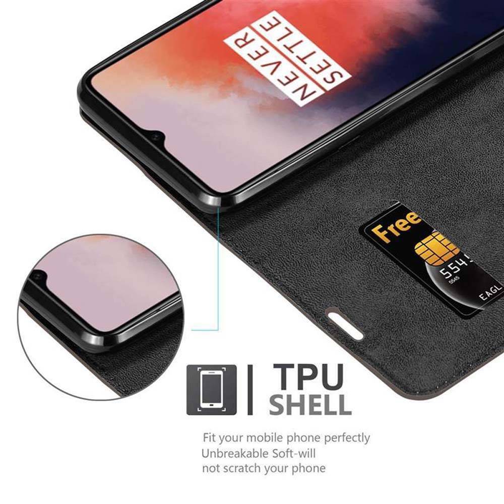 Cadorabo Hülle für OnePlus 7T Schutz Hülle in Braun Handyhülle Etui Case Cover Magnetverschluss