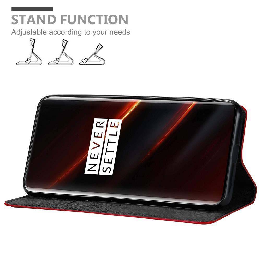 Cadorabo Hülle für OnePlus 7T PRO Schutz Hülle in Rot Handyhülle Etui Case Cover Magnetverschluss