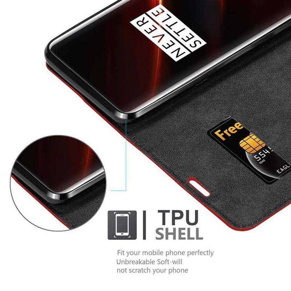 Cadorabo Hülle für OnePlus 7T PRO Schutz Hülle in Rot Handyhülle Etui Case Cover Magnetverschluss