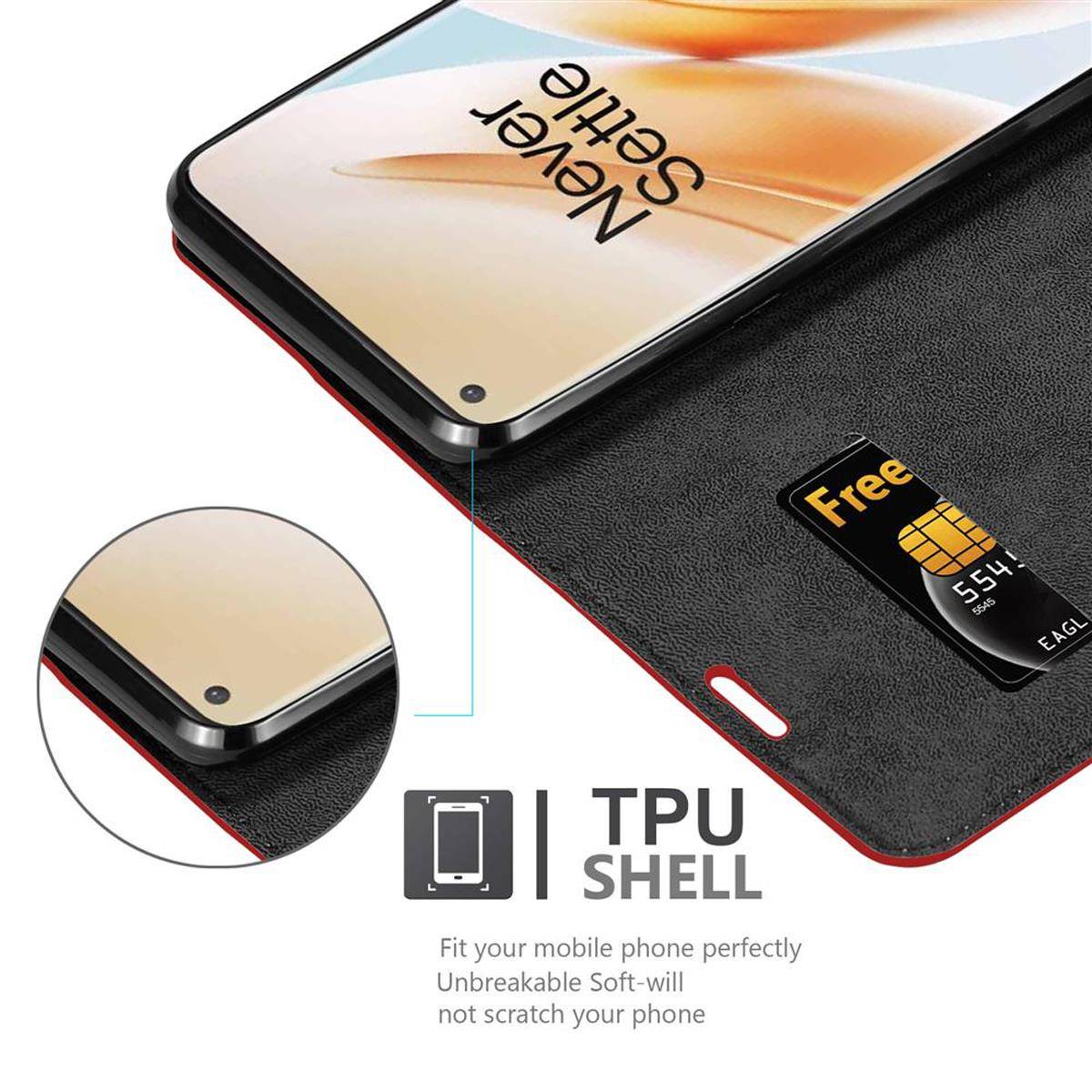 Cadorabo Hülle für OnePlus 8 PRO Schutz Hülle in Rot Handyhülle Etui Case Cover Magnetverschluss