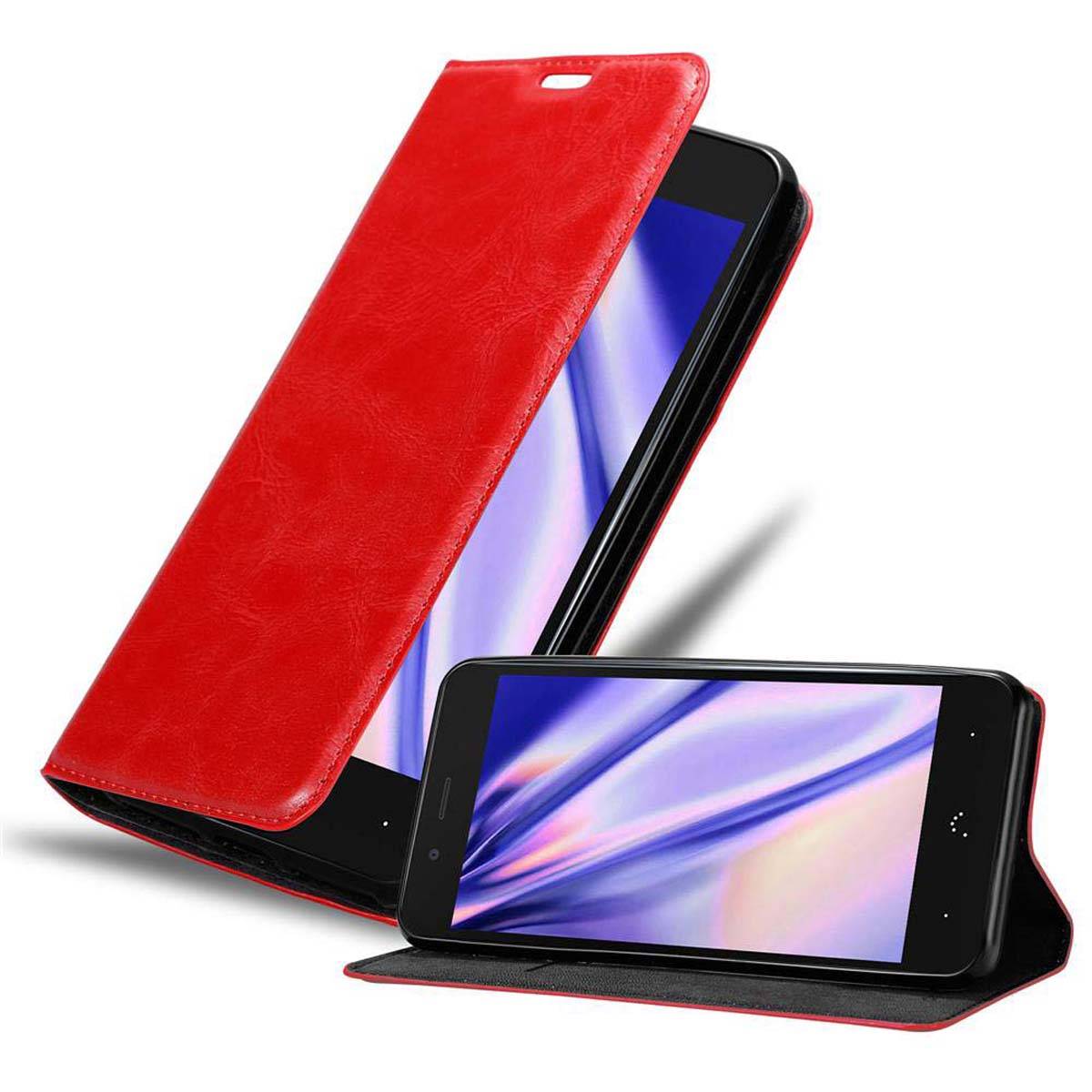 Cadorabo Hülle für BQ Aquaris X5 PLUS Schutz Hülle in Rot Handyhülle Etui Case Cover Magnetverschluss