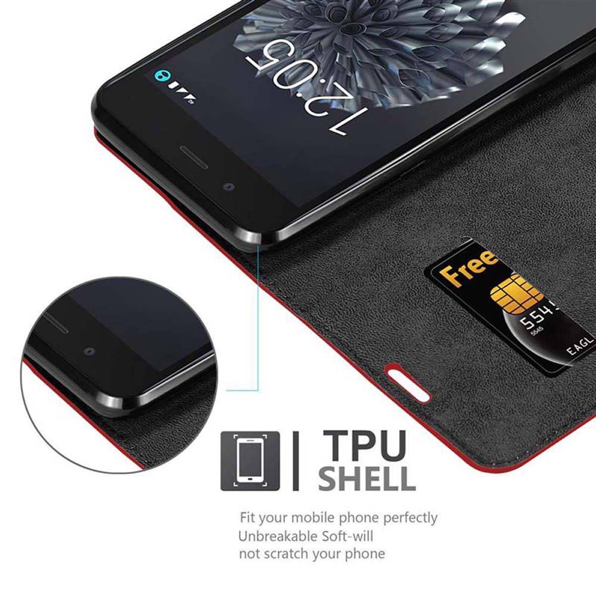 Cadorabo Hülle für BQ Aquaris X5 PLUS Schutz Hülle in Rot Handyhülle Etui Case Cover Magnetverschluss