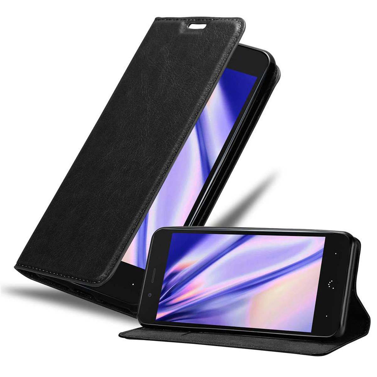 Cadorabo Hülle für BQ Aquaris X5 PLUS Schutz Hülle in Schwarz Handyhülle Etui Case Cover Magnetverschluss