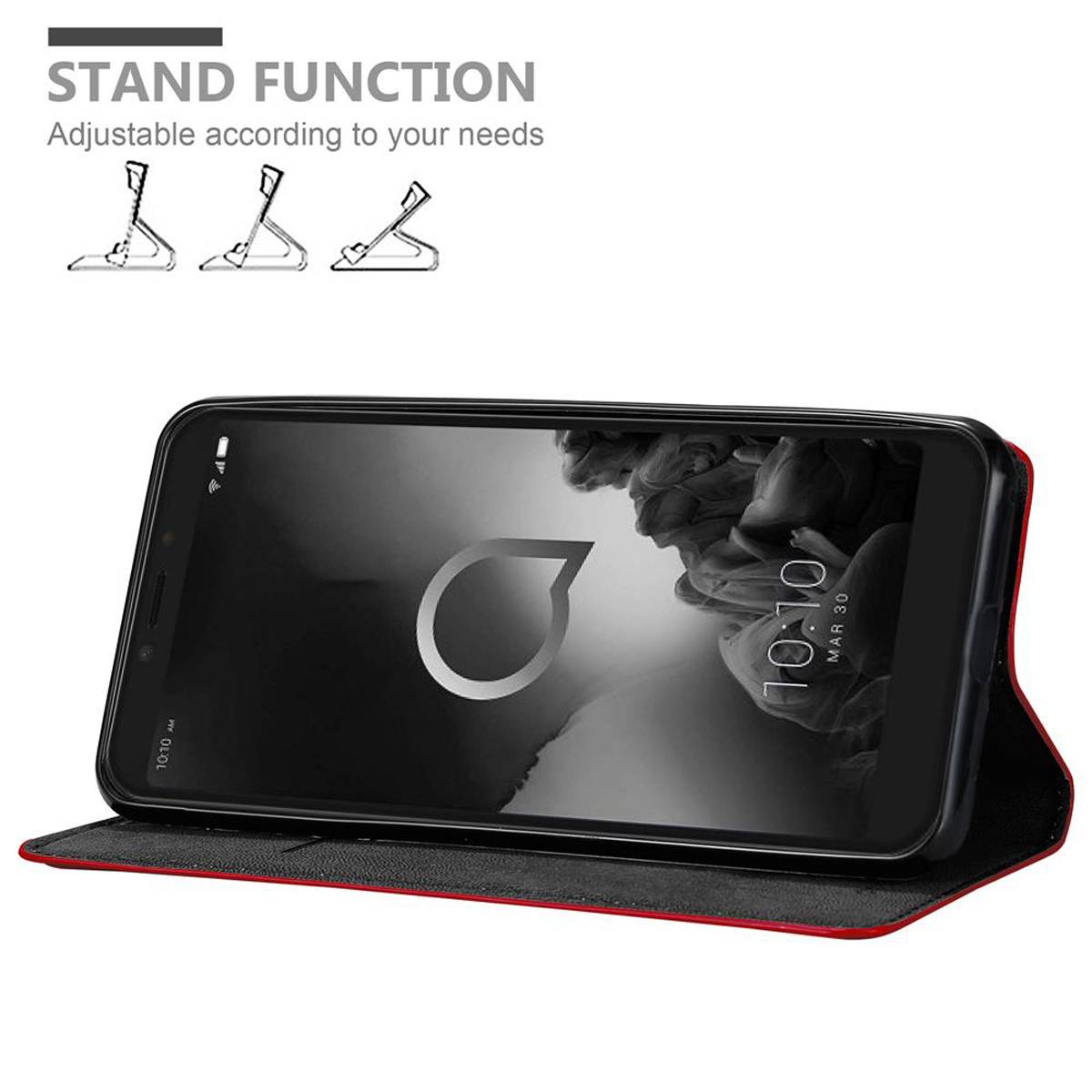 Cadorabo Hülle für Alcatel 1S 2019 Schutz Hülle in Rot Handyhülle Etui Case Cover Magnetverschluss