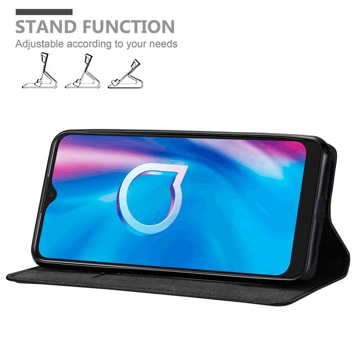 Cadorabo Hülle für Alcatel 1S 2020 Schutz Hülle in Schwarz Handyhülle Etui Case Cover Magnetverschluss