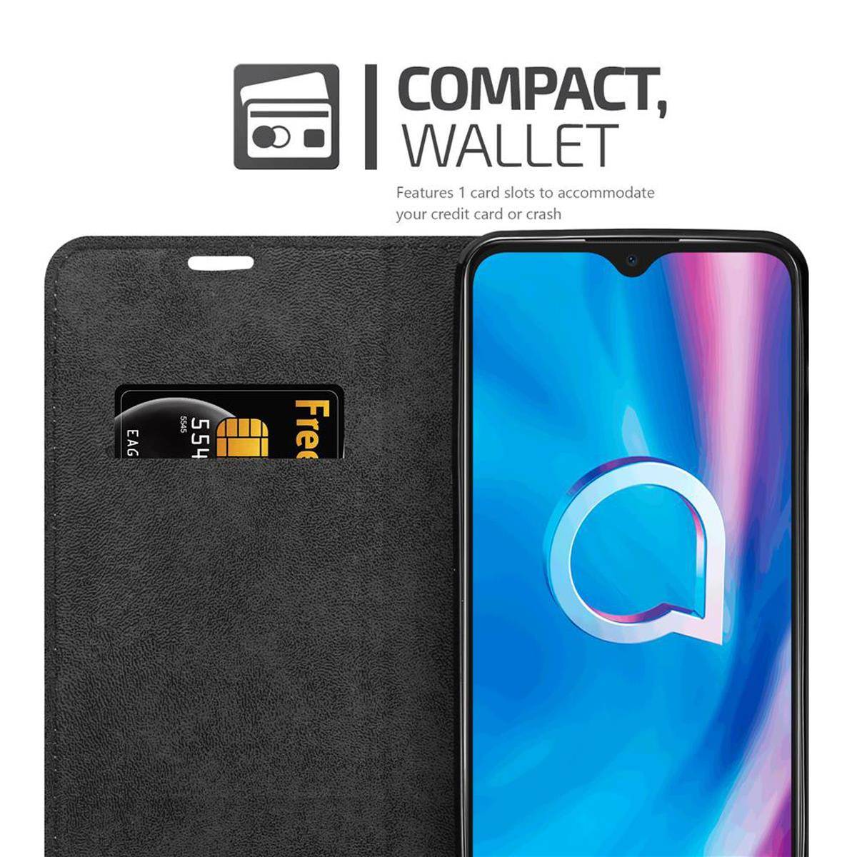 Cadorabo Hülle für Alcatel 1S 2020 Schutz Hülle in Schwarz Handyhülle Etui Case Cover Magnetverschluss