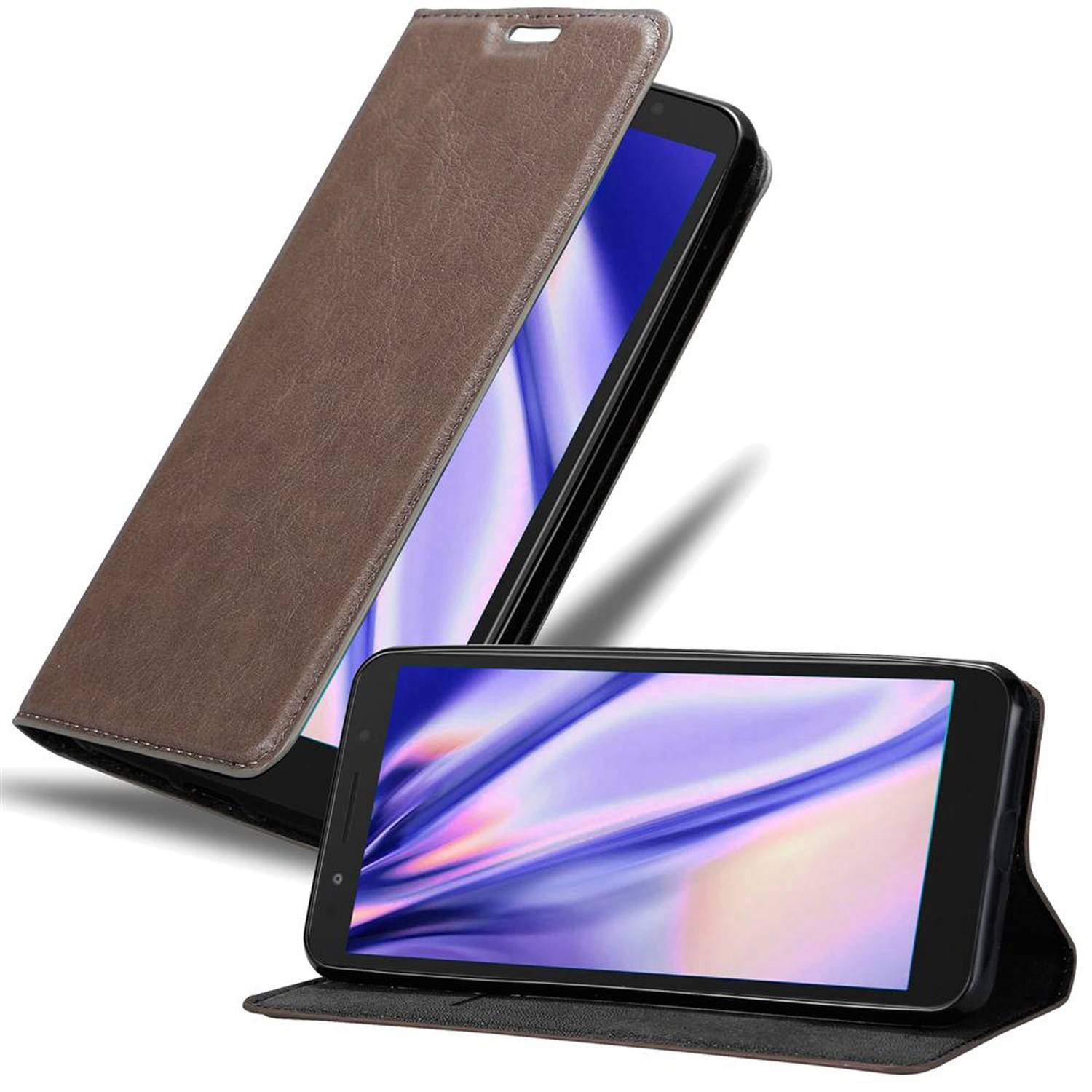 Cadorabo Hülle für Alcatel 1X 2019 Schutz Hülle in Braun Handyhülle Etui Case Cover Magnetverschluss