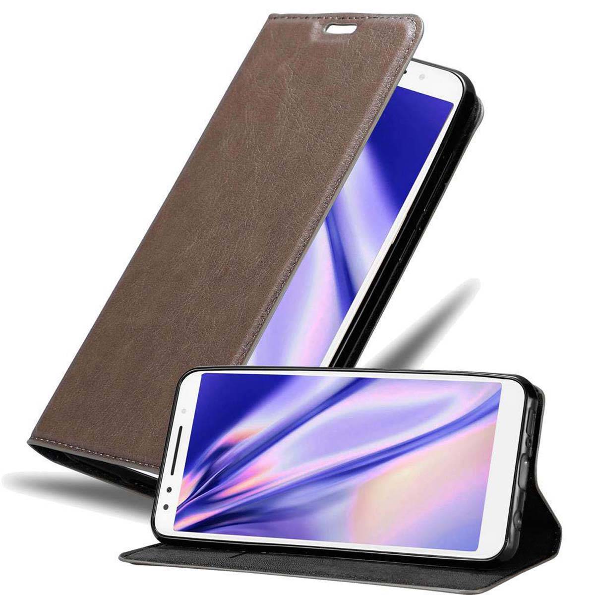 Cadorabo Hülle für Alcatel 3 2018 Schutz Hülle in Braun Handyhülle Etui Case Cover Magnetverschluss