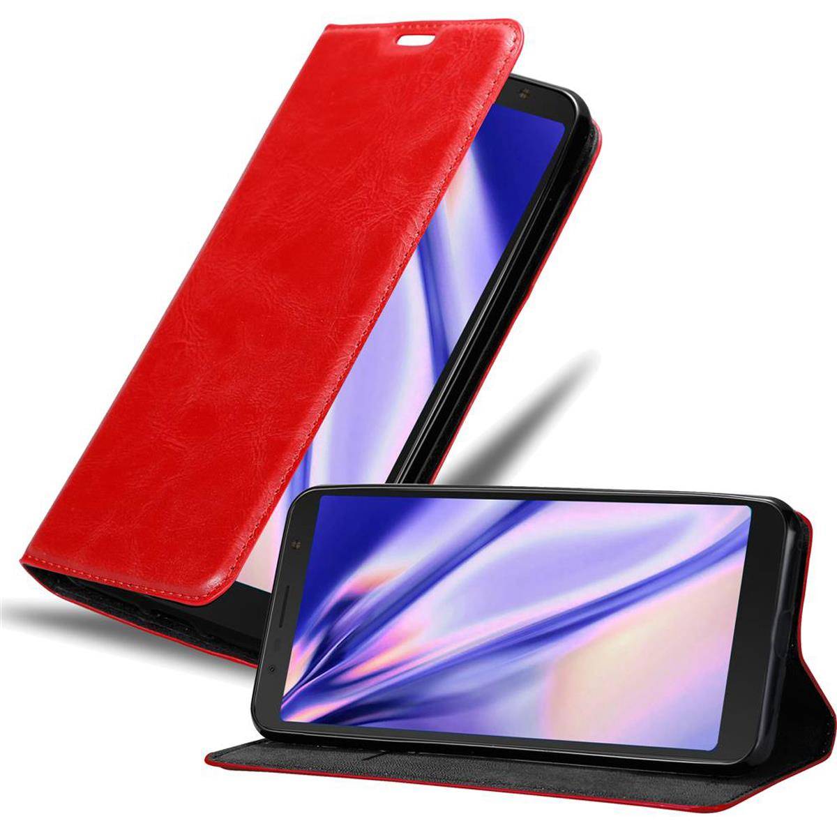Cadorabo Hülle für Alcatel 3C Schutz Hülle in Rot Handyhülle Etui Case Cover Magnetverschluss