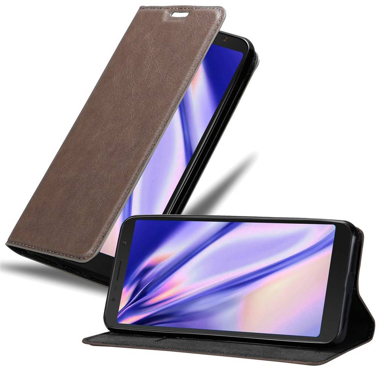 Cadorabo Hülle für Alcatel 3C Schutz Hülle in Braun Handyhülle Etui Case Cover Magnetverschluss