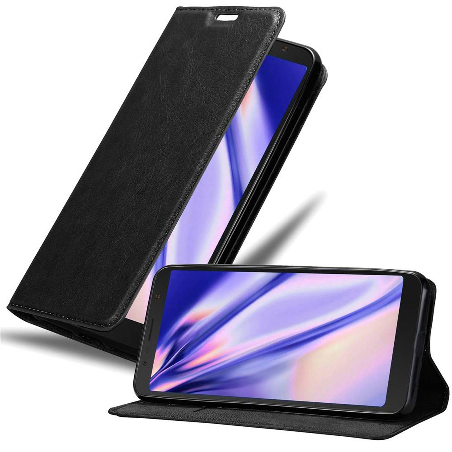 Cadorabo Hülle für Alcatel 3C Schutz Hülle in Schwarz Handyhülle Etui Case Cover Magnetverschluss