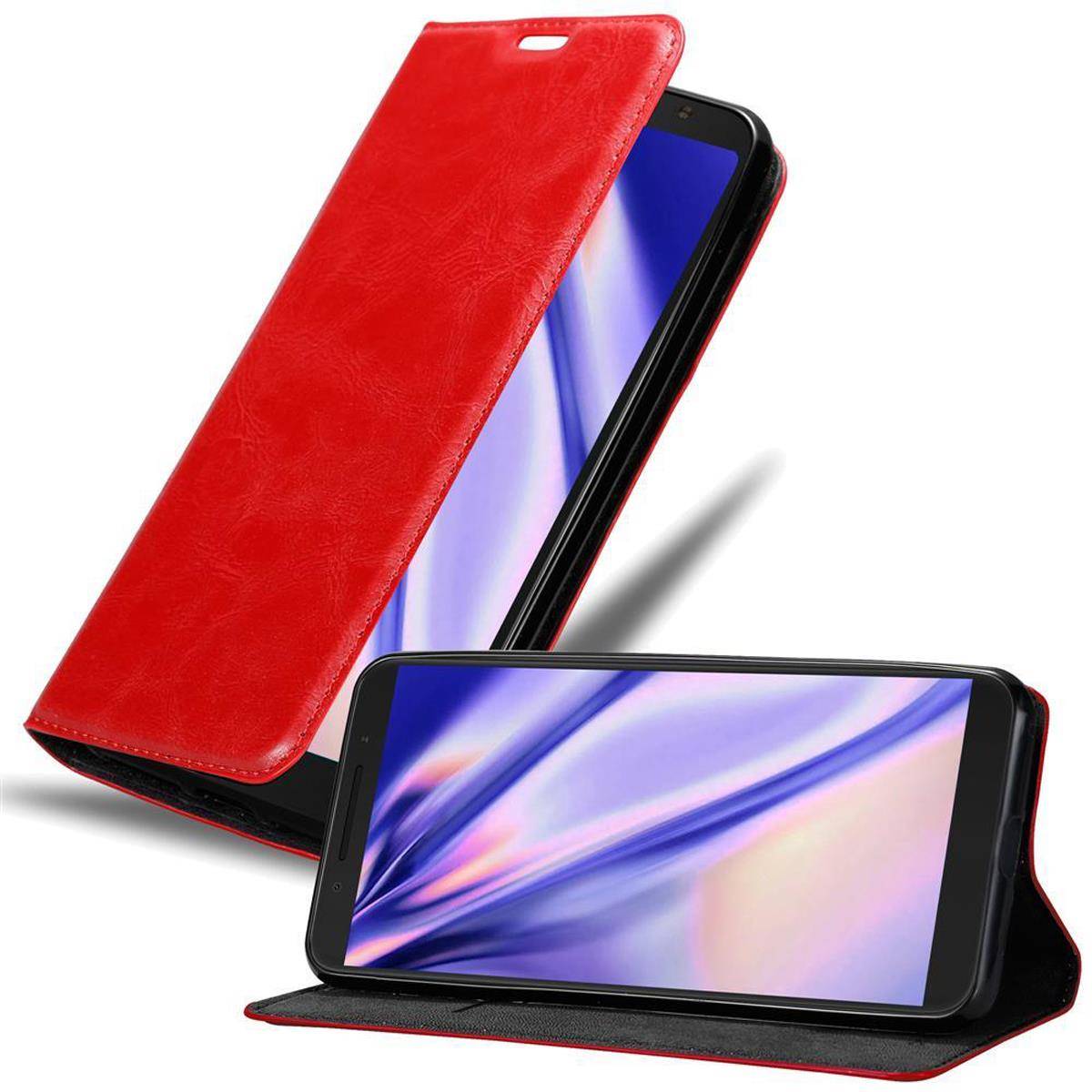 Cadorabo Hülle für Alcatel 3L 2019 Schutz Hülle in Rot Handyhülle Etui Case Cover Magnetverschluss