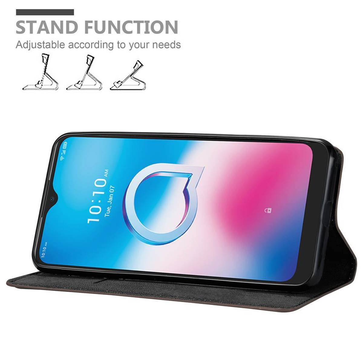Cadorabo Hülle für Alcatel 3L 2020 Schutz Hülle in Braun Handyhülle Etui Case Cover Magnetverschluss