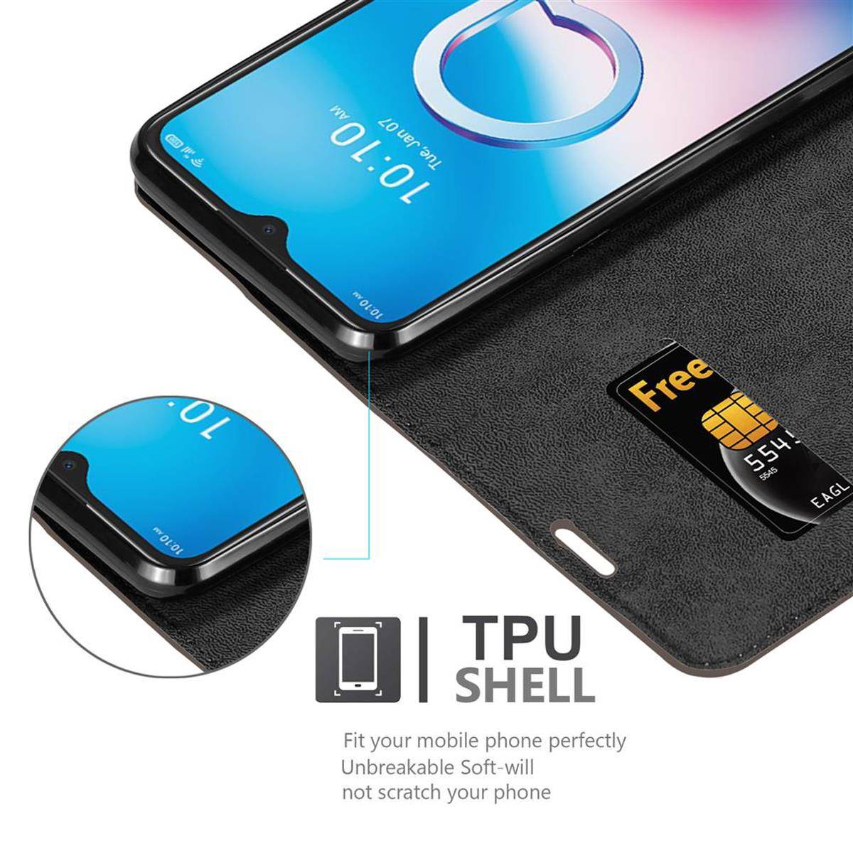 Cadorabo Hülle für Alcatel 3L 2020 Schutz Hülle in Braun Handyhülle Etui Case Cover Magnetverschluss