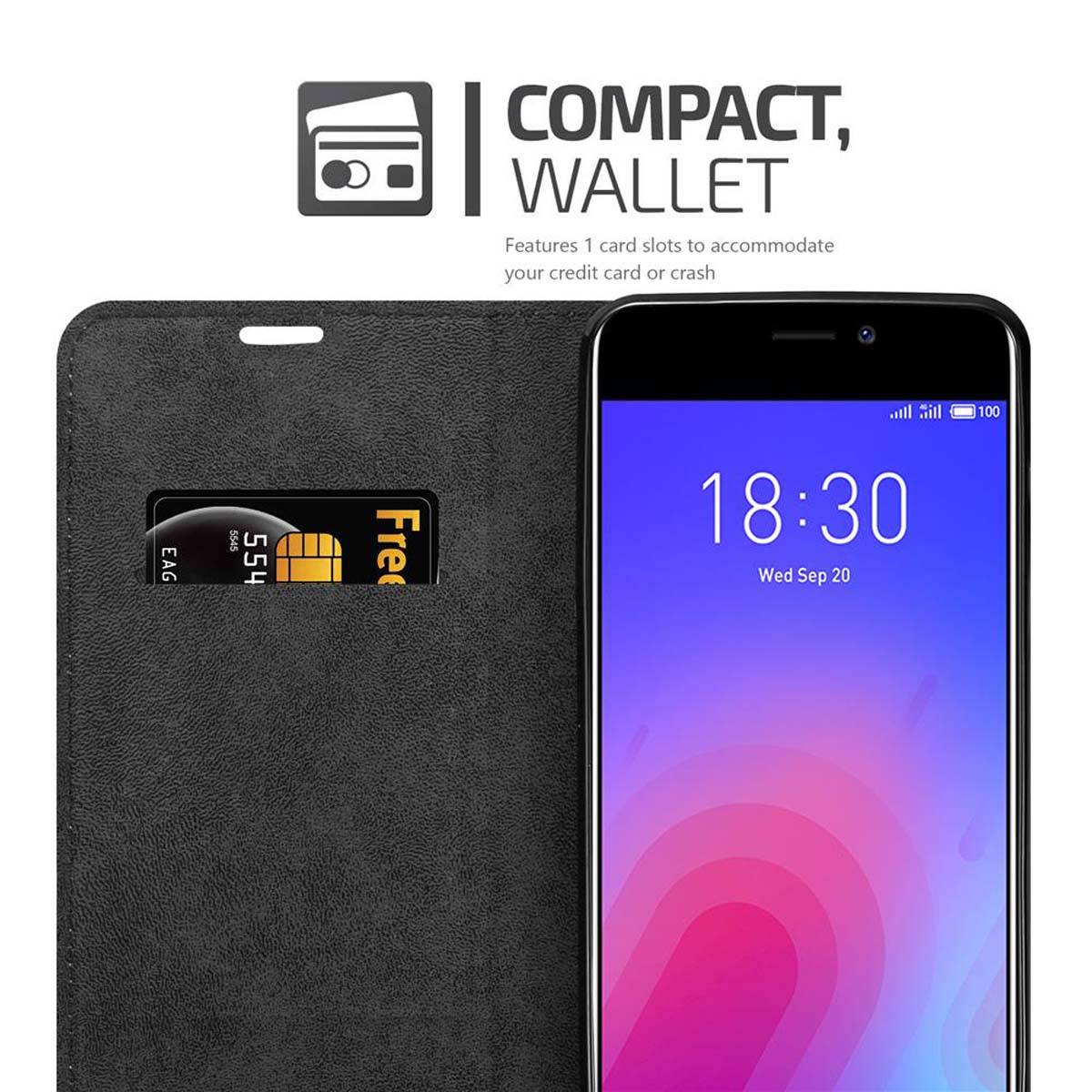 Cadorabo Hülle für MEIZU M6 Schutz Hülle in Schwarz Handyhülle Etui Case Cover Magnetverschluss
