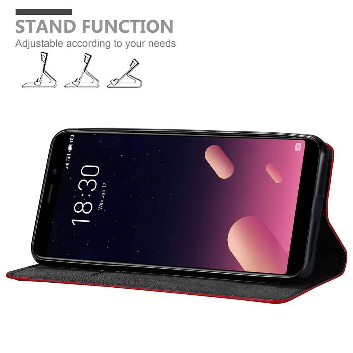 Cadorabo Hülle für MEIZU M6S Schutz Hülle in Rot Handyhülle Etui Case Cover Magnetverschluss