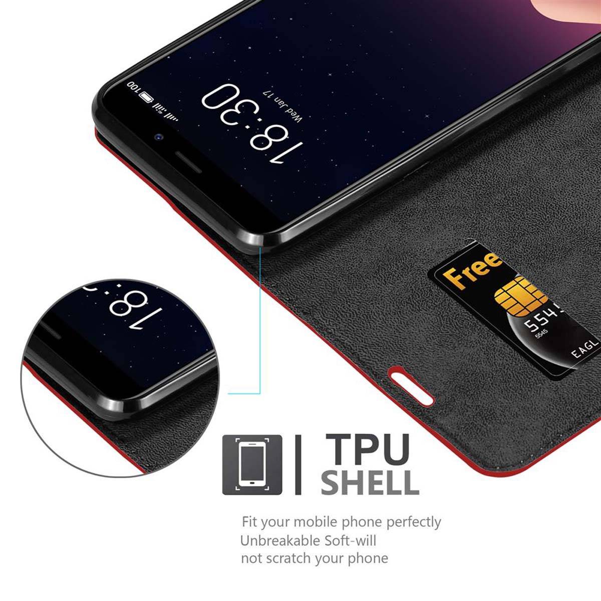 Cadorabo Hülle für MEIZU M6S Schutz Hülle in Rot Handyhülle Etui Case Cover Magnetverschluss