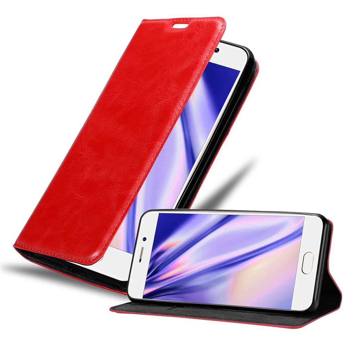 Cadorabo Hülle für MEIZU PRO 7 Schutz Hülle in Rot Handyhülle Etui Case Cover Magnetverschluss