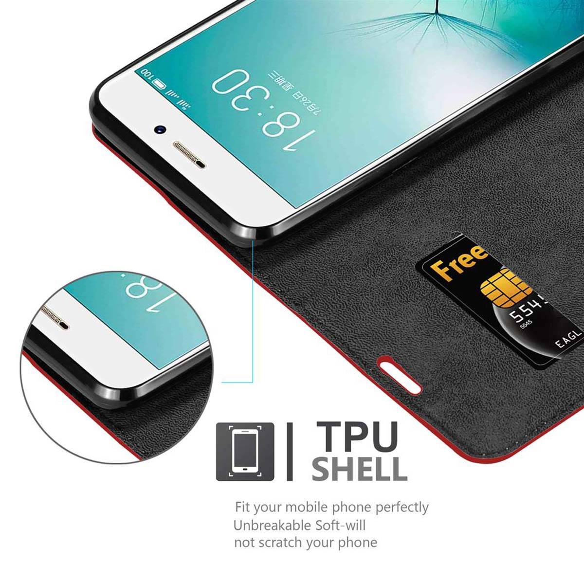 Cadorabo Hülle für MEIZU PRO 7 Schutz Hülle in Rot Handyhülle Etui Case Cover Magnetverschluss