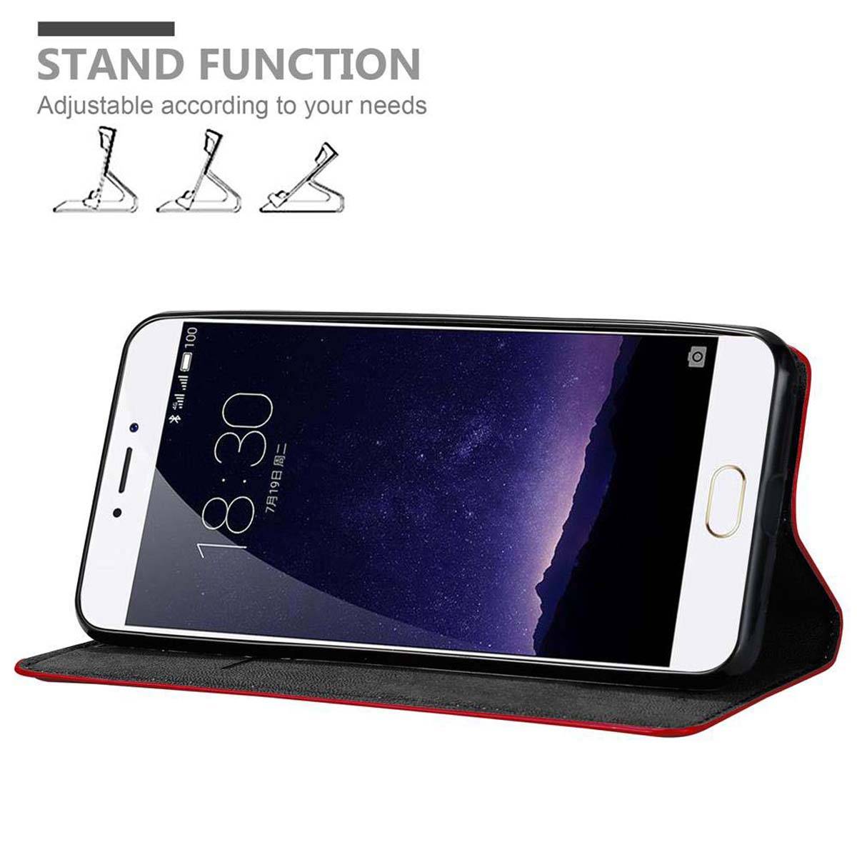 Cadorabo Hülle für MEIZU MX6 Schutz Hülle in Rot Handyhülle Etui Case Cover Magnetverschluss