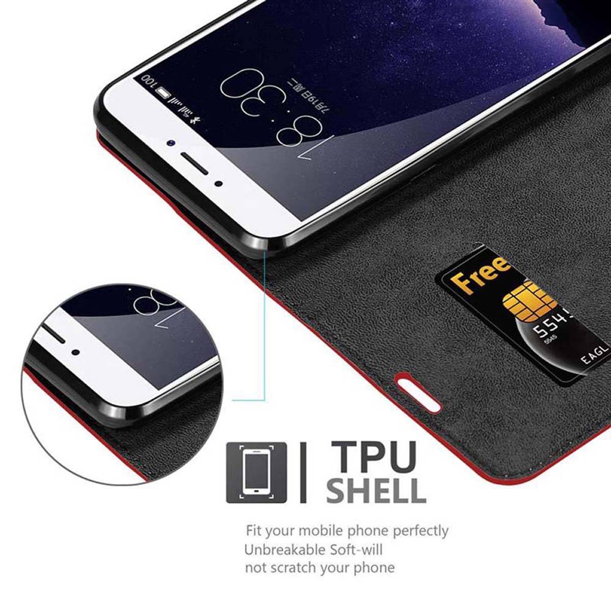 Cadorabo Hülle für MEIZU MX6 Schutz Hülle in Rot Handyhülle Etui Case Cover Magnetverschluss