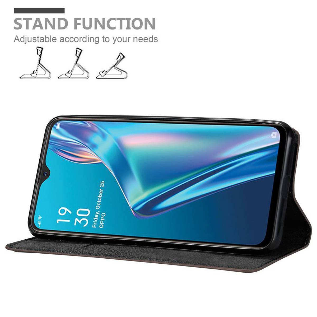 Cadorabo Hülle für Oppo A12 Schutz Hülle in Braun Handyhülle Etui Case Cover Magnetverschluss