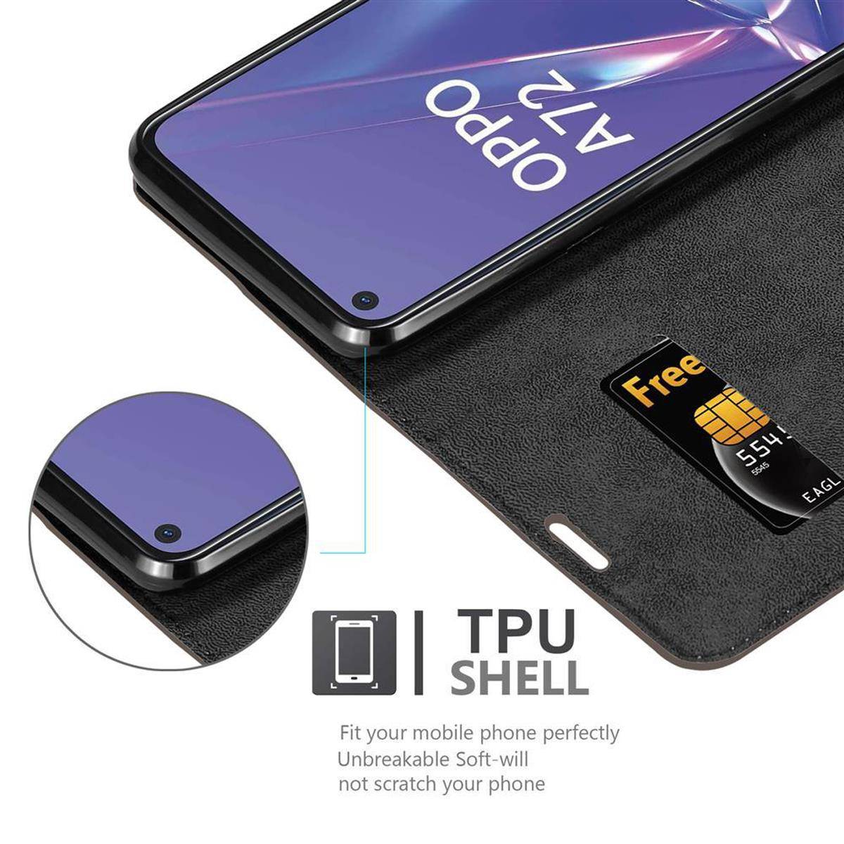 Cadorabo Hülle für Oppo A52 Schutz Hülle in Braun Handyhülle Etui Case Cover Magnetverschluss
